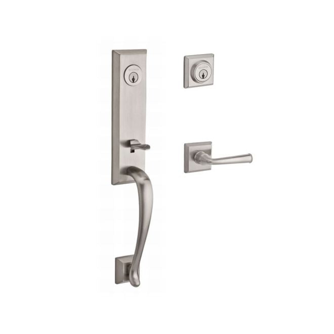 Baldwin Reserve DCDELXFEDLTSR150 Double Cylinder Del Mar Handleset with Left Hand Federal Lever and Traditional Square Rose with 6AL Latch and Dual Strike Satin Nickel Finish - Left Hand - NA