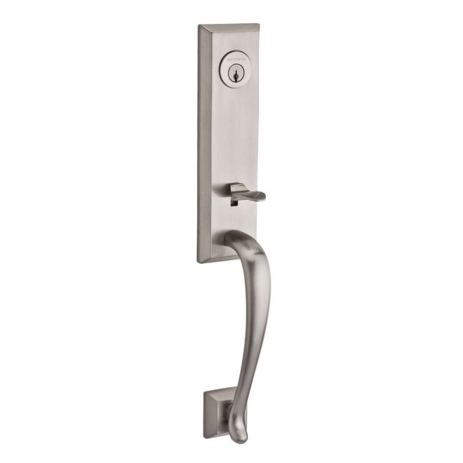 Baldwin Reserve DCDELXFEDRTAR150 Double Cylinder Del Mar Handleset with Right Hand Federal Lever and Traditional Arch Rose with 6AL Latch and Dual Strike Satin Nickel Finish - Right Hand - NA