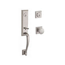 Baldwin Reserve DCDELXROUTSR150 Double Cylinder Del Mar Handleset with Round Knob and Traditional Square Rose with 6AL Latch and Dual Strike Satin Nickel Finish - NA - NA