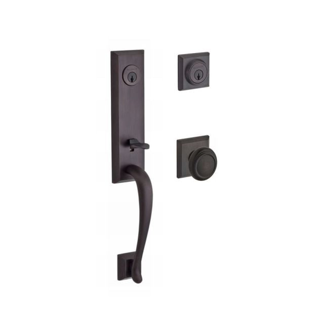 Baldwin Reserve DCDELXTRATSR112 Double Cylinder Del Mar Handleset with Traditional Knob and Traditional Square Rose with 6AL Latch and Dual Strike Venetian Bronze Finish - NA - NA