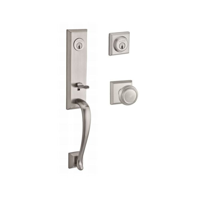 Baldwin Reserve DCDELXTRATSR150 Double Cylinder Del Mar Handleset with Traditional Knob and Traditional Square Rose with 6AL Latch and Dual Strike Satin Nickel Finish - NA - NA