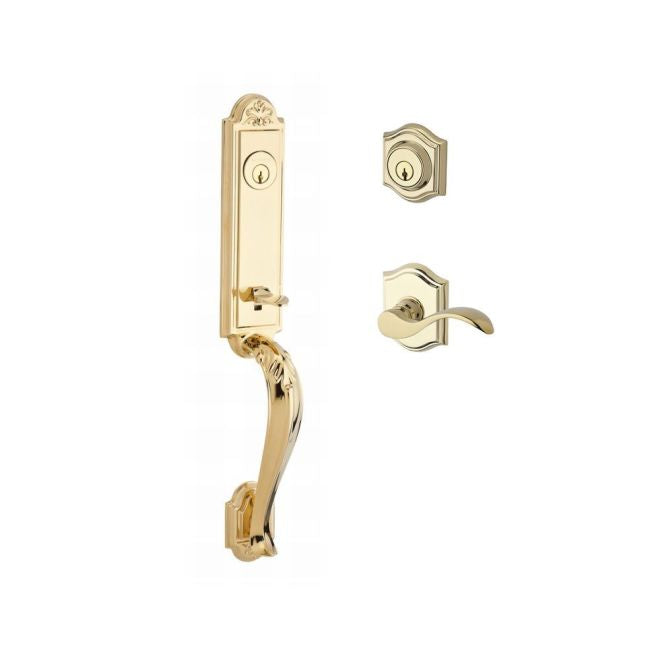 Baldwin Reserve DCELIXCURLTAR003 Double Cylinder Elizabeth Handleset with Left Hand Curve Lever and Traditional Arch Rose with 6AL Latch and Dual Strike Lifetime Brass Finish - Left Hand - NA