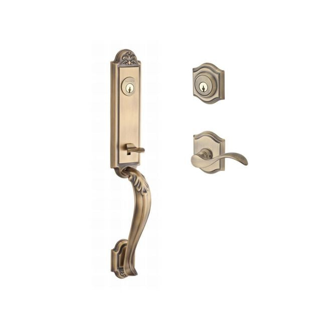 Baldwin Reserve DCELIXCURLTAR049 Double Cylinder Elizabeth Handleset with Left Hand Curve Lever and Traditional Arch Rose with 6AL Latch and Dual Strike Matte Brass and Black Finish - Left Hand - NA