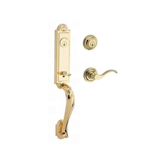 Baldwin Reserve DCELIXCURLTRR003 Double Cylinder Elizabeth Handleset with Left Hand Curve Lever and Traditional Round Rose with 6AL Latch and Dual Strike Lifetime Brass Finish - Left Hand - NA