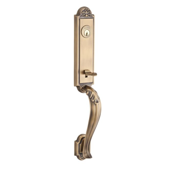 Baldwin Reserve DCELIXCURLTRR049 Double Cylinder Elizabeth Handleset with Left Hand Curve Lever and Traditional Round Rose with 6AL Latch and Dual Strike Matte Brass and Black Finish - Left Hand - NA