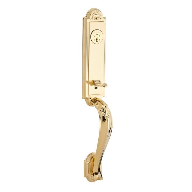 Baldwin Reserve DCELIXCURRTRR003 Double Cylinder Elizabeth Handleset with Right Hand Curve Lever and Traditional Round Rose with 6AL Latch and Dual Strike Lifetime Brass Finish - Right Hand - NA