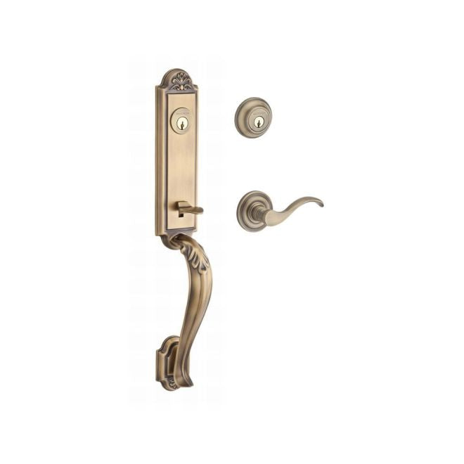 Baldwin Reserve DCELIXCURRTRR049 Double Cylinder Elizabeth Handleset with Right Hand Curve Lever and Traditional Round Rose with 6AL Latch and Dual Strike Matte Brass and Black Finish - Right Hand - NA