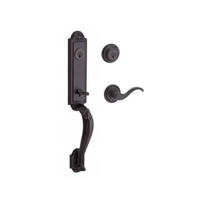 Baldwin Reserve DCELIXCURRTRR112 Double Cylinder Elizabeth Handleset with Right Hand Curve Lever and Traditional Round Rose with 6AL Latch and Dual Strike Venetian Bronze Finish - Right Hand - NA