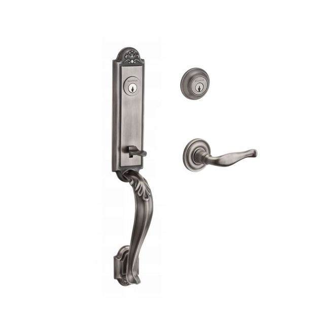 Baldwin Reserve DCELIXDECLTRR152 Double Cylinder Elizabeth Handleset with Left Hand Decorative Lever and Traditional Round Rose with 6AL Latch and Dual Strike Matte Antique Nickel Finish - Left Hand - NA