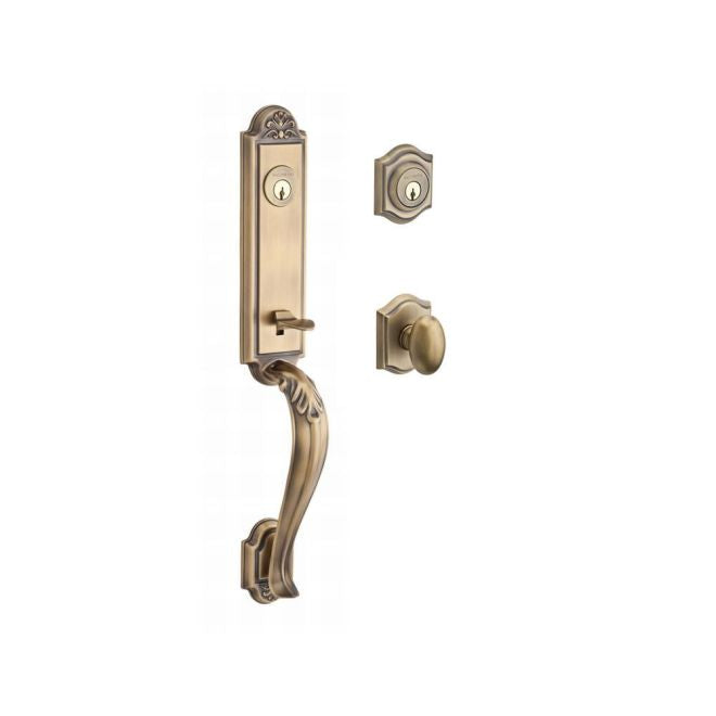 Baldwin Reserve DCELIXELLTAR049 Double Cylinder Elizabeth Handleset with Ellipse Knob Traditional Arch Rose with 6AL Latch and Dual Strike Matte Brass and Black Finish - NA - NA