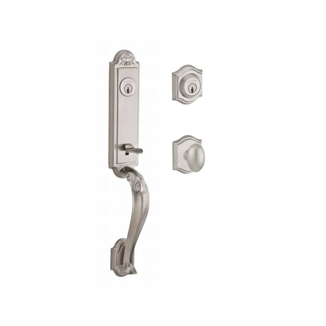 Baldwin Reserve DCELIXELLTAR150 Double Cylinder Elizabeth Handleset with Ellipse Knob Traditional Arch Rose with 6AL Latch and Dual Strike Satin Nickel Finish - NA - NA