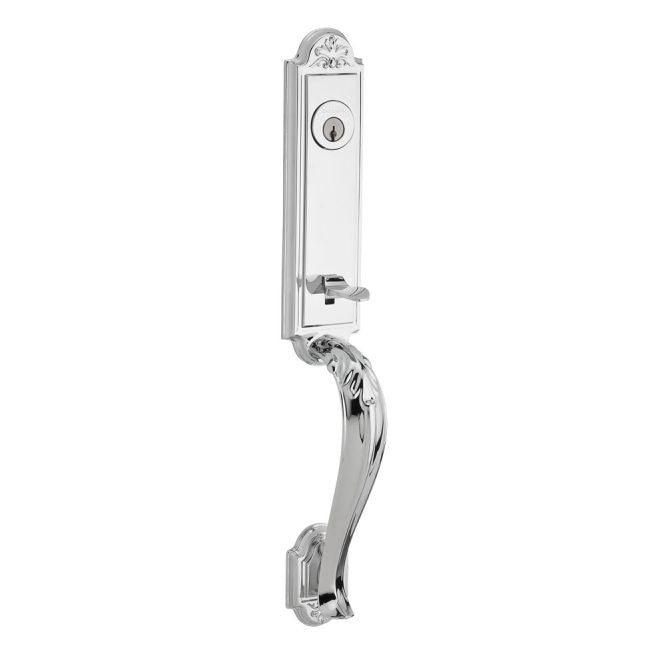 Baldwin Reserve DCELIXELLTSR260 Double Cylinder Elizabeth Handleset with Ellipse Knob Traditional Square Rose with 6AL Latch and Dual Strike Bright Chrome Finish - Bright Chrome - Brass