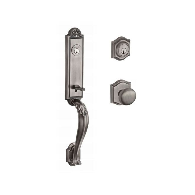 Baldwin Reserve DCELIXROUTAR152 Double Cylinder Elizabeth Handleset with Round Knob and Traditional Arch Rose with 6AL Latch and Dual Strike Matte Antique Nickel Finish - NA - NA