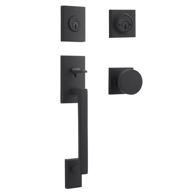 Baldwin Reserve DCLAJXCONCSR190 Double Cylinder La Jolla Handleset with Contemporary Knob and Contemporary Square Rose with 6AL Latch and Dual Strike Satin Black Finish - NA - NA