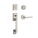 Baldwin Reserve DCLAJXSQUCRR150 Double Cylinder La Jolla Handleset with Square Lever and Contemporary Round Rose with 6AL Latch and Dual Strike Satin Nickel Finish - NA - NA