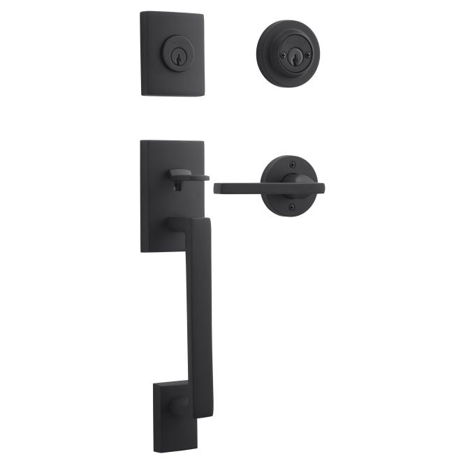 Baldwin Reserve DCLAJXSQUCRR190 Double Cylinder La Jolla Handleset with Square Lever and Contemporary Round Rose with 6AL Latch and Dual Strike Satin Black Finish - NA - NA