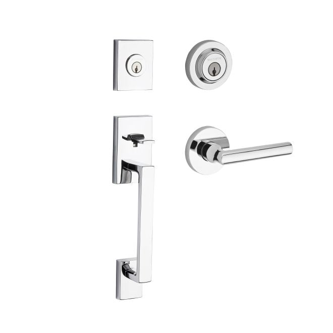 Baldwin Reserve DCLAJXTUBCRR260 Double Cylinder La Jolla Handleset with Tube Lever and Contemporary Round Rose with 6AL Latch and Dual Strike Bright Chrome Finish - NA - NA