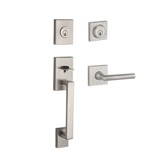 Baldwin Reserve DCLAJXTUBCSR150 Double Cylinder La Jolla Handleset with Tube Lever and Contemporary Square Rose with 6AL Latch and Dual Strike Satin Nickel Finish - NA - NA