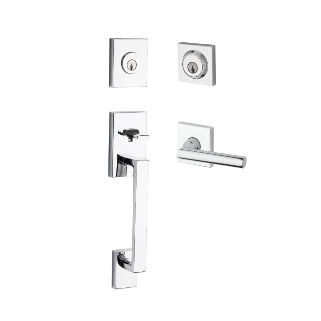 Baldwin Reserve DCLAJXTUBCSR260 Double Cylinder La Jolla Handleset with Tube Lever and Contemporary Square Rose with 6AL Latch and Dual Strike Bright Chrome Finish - NA - NA