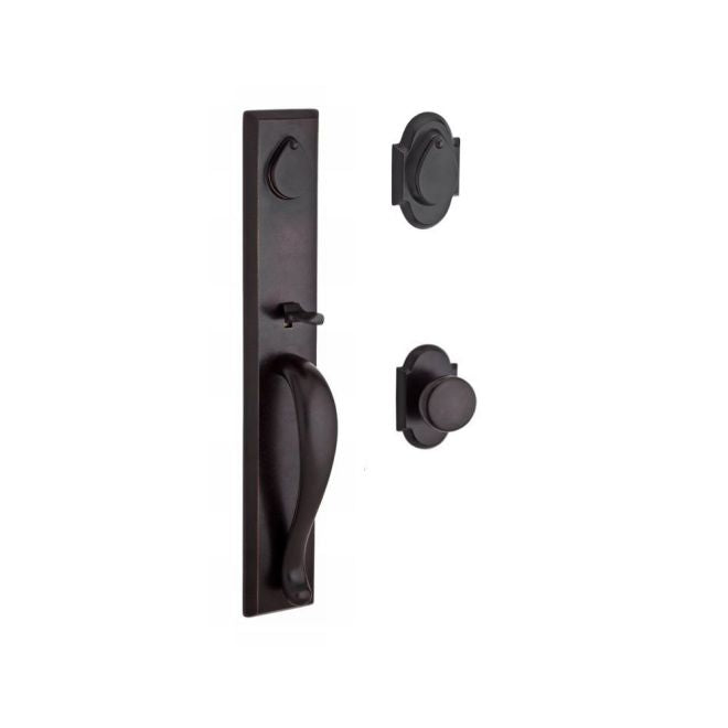 Baldwin Reserve DCLONXRUSRAR481 Double Cylinder Longview Handleset with Rustic Knob and Rustic Arch Rose with 6AL Latch and Dual Strike Dark Bronze Finish - NA - NA