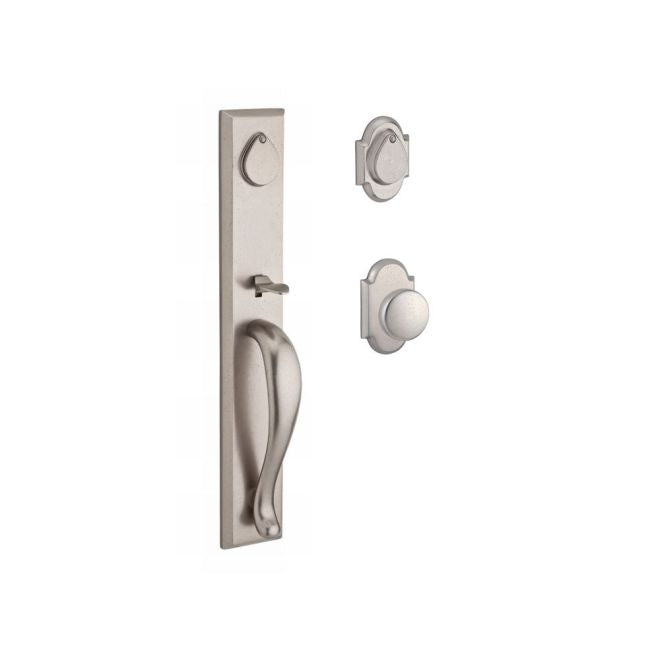 Baldwin Reserve DCLONXRUSRAR492 Double Cylinder Longview Handleset with Rustic Knob and Rustic Arch Rose with 6AL Latch and Dual Strike White Bronze Finish - NA - NA