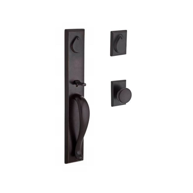 Baldwin Reserve DCLONXRUSRSR481 Double Cylinder Longview Handleset with Rustic Knob and Rustic Square Rose with 6AL Latch and Dual Strike Dark Bronze Finish - NA - NA