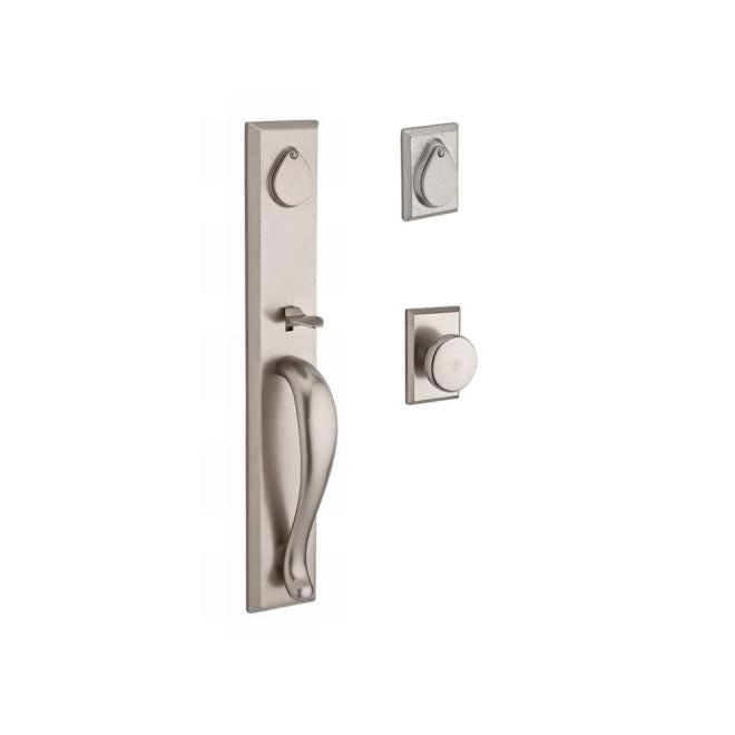 Baldwin Reserve DCLONXRUSRSR492 Double Cylinder Longview Handleset with Rustic Knob and Rustic Square Rose with 6AL Latch and Dual Strike White Bronze Finish - NA - NA