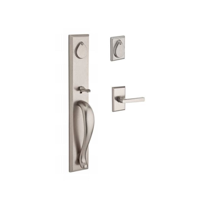 Baldwin Reserve DCLONXTAPLRSR492 Double Cylinder Longview Handleset with Left Hand Taper Lever and Rustic Square Rose with 6AL Latch and Dual Strike White Bronze Finish - Left Hand - NA