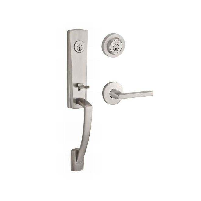 Baldwin Reserve DCMIAXSQULCRR150 Double Cylinder Miami Handleset with Left Hand Square Lever and Contemporary Round Rose with 6AL Latch and Dual Strike Satin Nickel Finish - Left Hand - NA