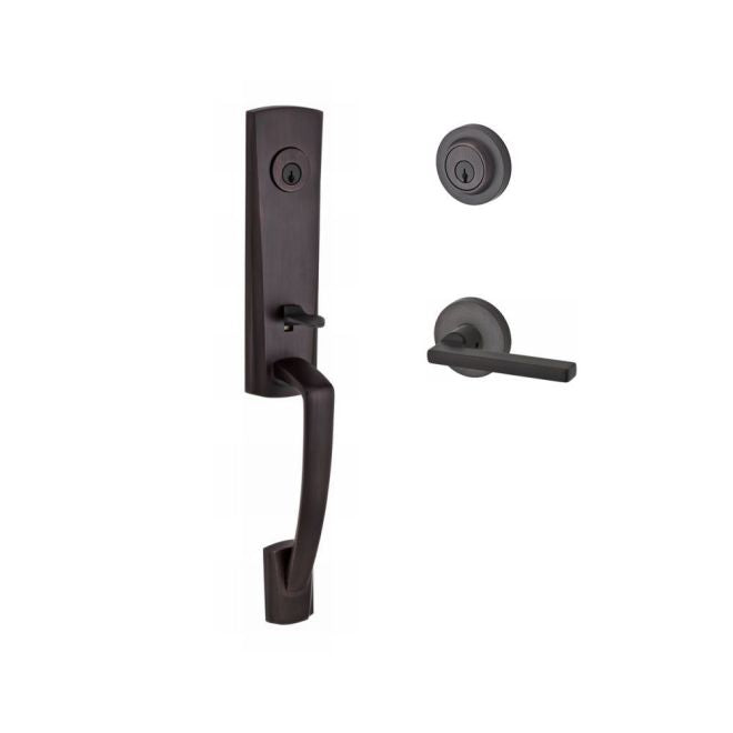 Baldwin Reserve DCMIAXSQURCRR112 Double Cylinder Miami Handleset with Right Hand Square Lever and Contemporary Round Rose with 6AL Latch and Dual Strike Venetian Bronze Finish - Right Hand - NA