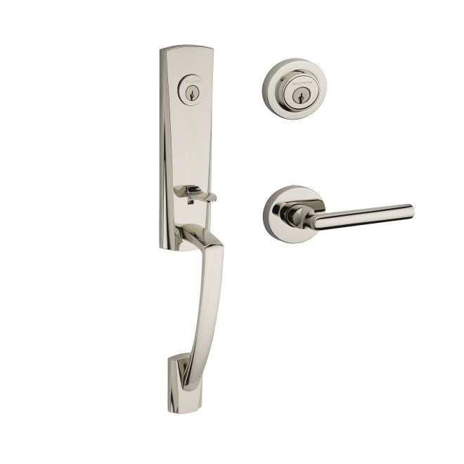 Baldwin Reserve DCMIAXTUBLCRR141 Double Cylinder Miami Handleset with Left Hand Tube Lever and Contemporary Round Rose with 6AL Latch and Dual Strike Bright Nickel Finish - Left Hand - NA