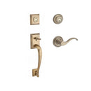 Baldwin Reserve DCNAPXCURRTRR049 Double Cylinder Napa Handleset with Right Hand Curve Lever and Traditional Round Rose with 6AL Latch and Dual Strike Matte Brass and Black Finish - Right Hand - NA