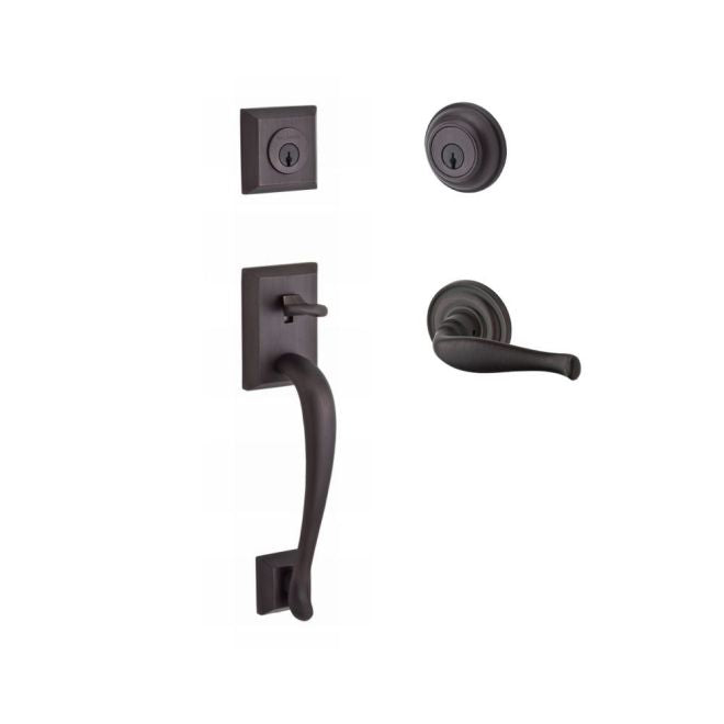 Baldwin Reserve DCNAPXDECLTRR112 Double Cylinder Napa Handleset with Left Hand Decorative Lever and Traditional Round Rose with 6AL Latch and Dual Strike Venetian Bronze Finish - Left Hand - NA