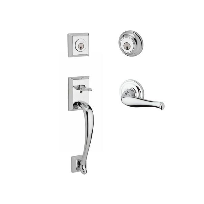 Baldwin Reserve DCNAPXDECLTRR260 Double Cylinder Napa Handleset with Left Hand Decorative Lever and Traditional Round Rose with 6AL Latch and Dual Strike Bright Chrome Finish - Left Hand - NA