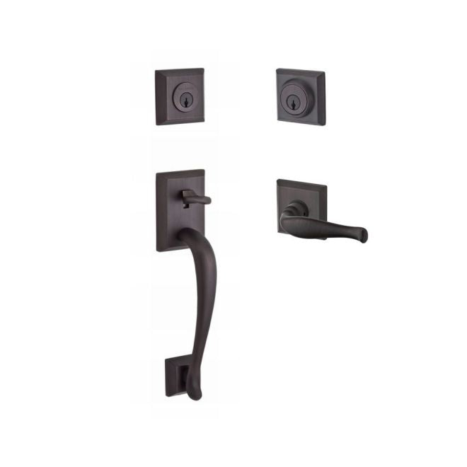 Baldwin Reserve DCNAPXDECLTSR112 Double Cylinder Napa Handleset with Left Hand Decorative Lever and Traditional Square Rose with 6AL Latch and Dual Strike Venetian Bronze Finish - Left Hand - NA