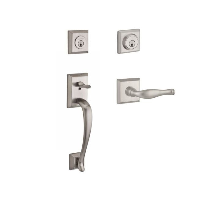 Baldwin Reserve DCNAPXDECLTSR150 Double Cylinder Napa Handleset with Left Hand Decorative Lever and Traditional Square Rose with 6AL Latch and Dual Strike Satin Nickel Finish - Left Hand - NA