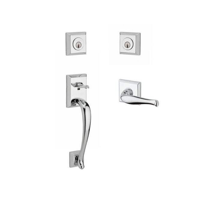 Baldwin Reserve DCNAPXDECLTSR260 Double Cylinder Napa Handleset with Left Hand Decorative Lever and Traditional Square Rose with 6AL Latch and Dual Strike Bright Chrome Finish - Left Hand - NA