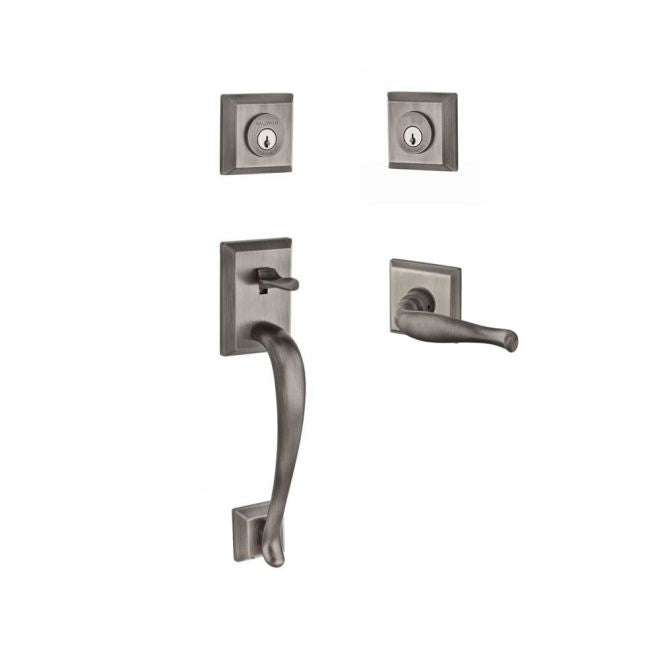 Baldwin Reserve DCNAPXDECRTSR152 Double Cylinder Napa Handleset with Right Hand Decorative Lever and Traditional Square Rose with 6AL Latch and Dual Strike Matte Antique Nickel Finish - Right Hand - NA