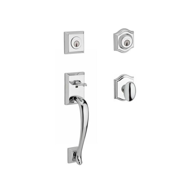 Baldwin Reserve DCNAPXELLTAR260 Double Cylinder Napa Handleset with Ellipse Knob Traditional Arch Rose with 6AL Latch and Dual Strike Bright Chrome Finish - NA - NA