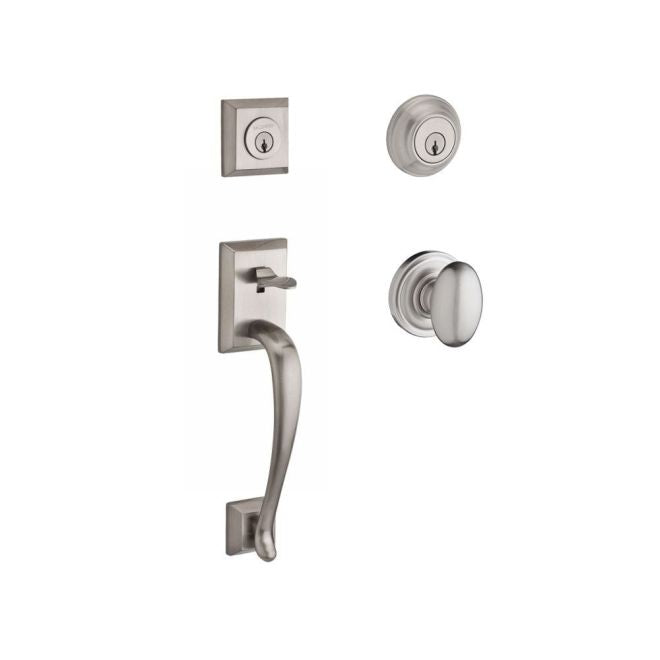 Baldwin Reserve DCNAPXELLTRR150 Double Cylinder Napa Handleset with Ellipse Knob Traditional Round Rose with 6AL Latch and Dual Strike Satin Nickel Finish - NA - NA