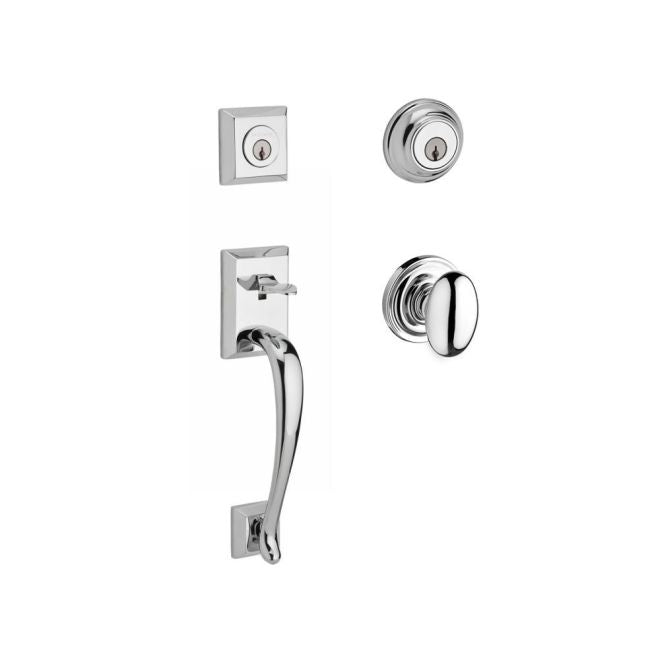 Baldwin Reserve DCNAPXELLTRR260 Double Cylinder Napa Handleset with Ellipse Knob Traditional Round Rose with 6AL Latch and Dual Strike Bright Chrome Finish - NA - NA