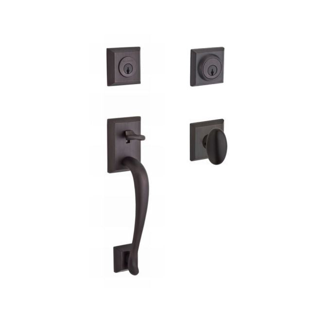 Baldwin Reserve DCNAPXELLTSR112 Double Cylinder Napa Handleset with Ellipse Knob Traditional Square Rose with 6AL Latch and Dual Strike Venetian Bronze Finish - NA - NA