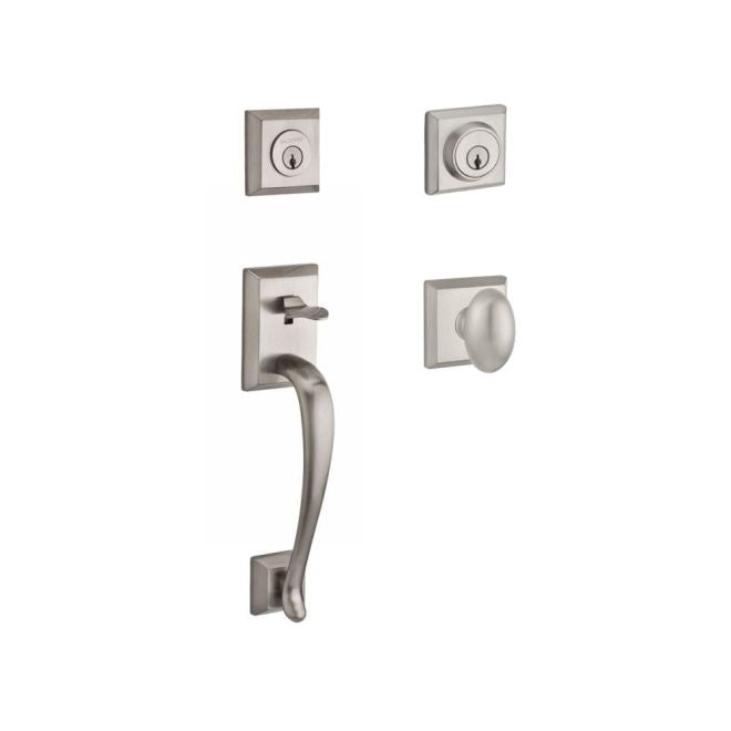 Baldwin Reserve DCNAPXELLTSR150 Double Cylinder Napa Handleset with Ellipse Knob Traditional Square Rose with 6AL Latch and Dual Strike Satin Nickel Finish - NA - NA