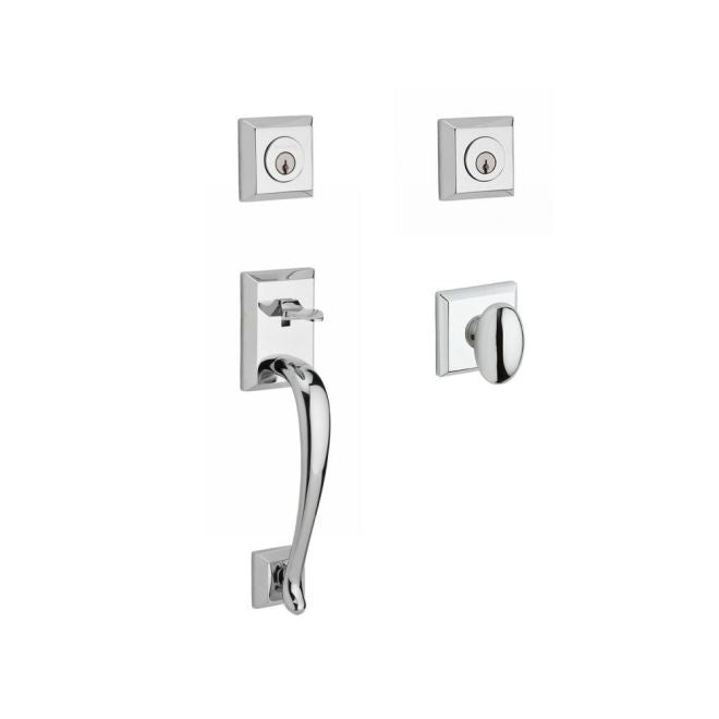 Baldwin Reserve DCNAPXELLTSR260 Double Cylinder Napa Handleset with Ellipse Knob Traditional Square Rose with 6AL Latch and Dual Strike Bright Chrome Finish - NA - NA