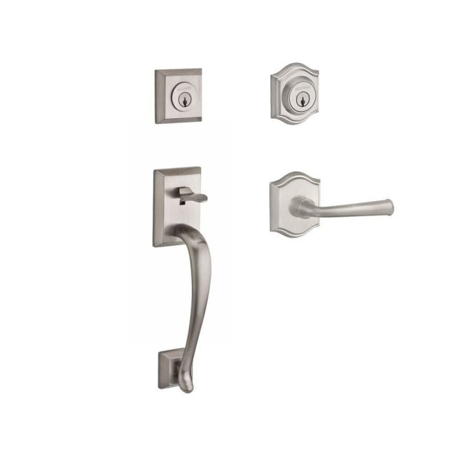 Baldwin Reserve DCNAPXFEDLTAR150 Double Cylinder Napa Handleset with Left Hand Federal Lever and Traditional Arch Rose with 6AL Latch and Dual Strike Satin Nickel Finish - Left Hand - NA