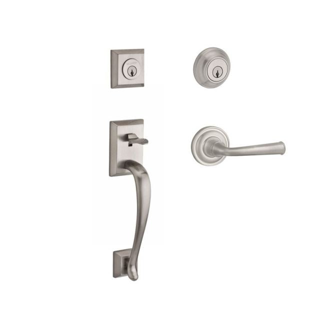 Baldwin Reserve DCNAPXFEDLTRR150 Double Cylinder Napa Handleset with Left Hand Federal Lever and Traditional Round Rose with 6AL Latch and Dual Strike Satin Nickel Finish - Left Hand - NA