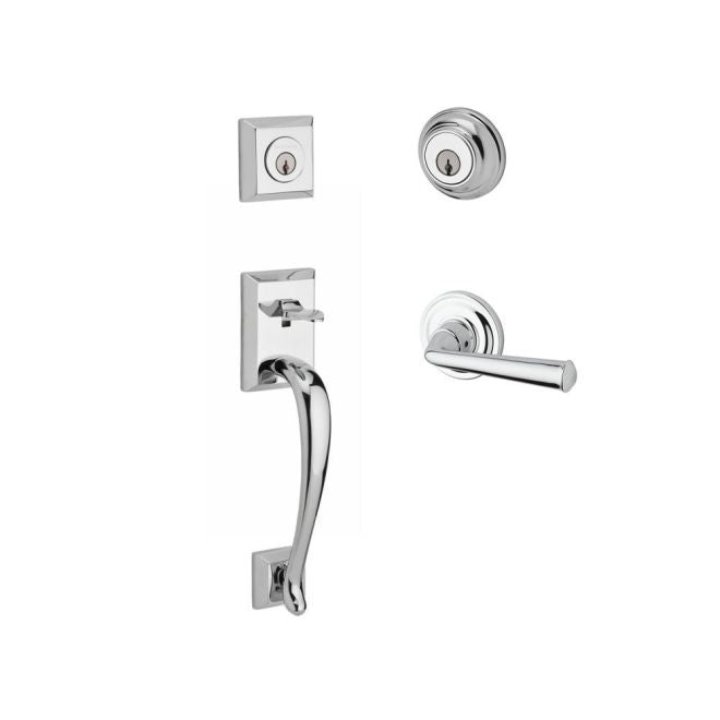 Baldwin Reserve DCNAPXFEDLTRR260 Double Cylinder Napa Handleset with Left Hand Federal Lever and Traditional Round Rose with 6AL Latch and Dual Strike Bright Chrome Finish - Left Hand - NA