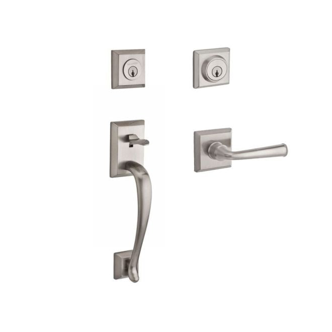 Baldwin Reserve DCNAPXFEDLTSR150 Double Cylinder Napa Handleset with Left Hand Federal Lever and Traditional Square Rose with 6AL Latch and Dual Strike Satin Nickel Finish - Left Hand - NA