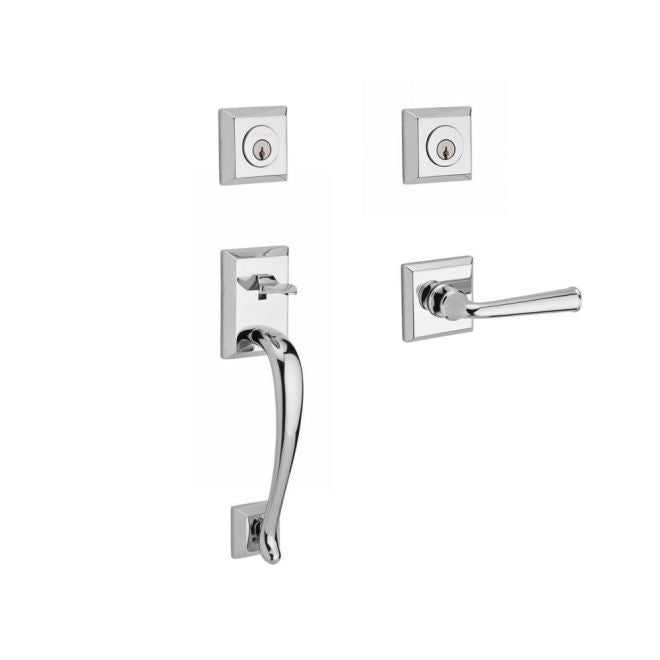 Baldwin Reserve DCNAPXFEDLTSR260 Double Cylinder Napa Handleset with Left Hand Federal Lever and Traditional Square Rose with 6AL Latch and Dual Strike Bright Chrome Finish - Left Hand - NA