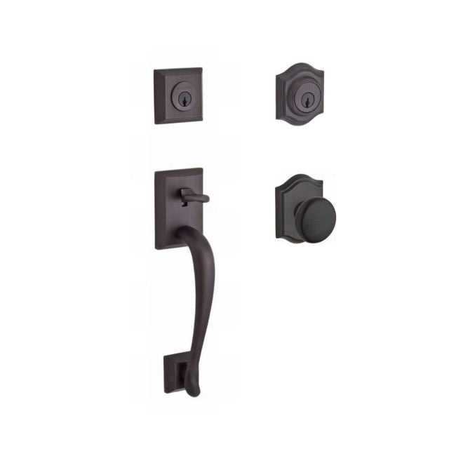 Baldwin Reserve DCNAPXROUTAR112 Double Cylinder Napa Handleset with Round Knob and Traditional Arch Rose with 6AL Latch and Dual Strike Venetian Bronze Finish - NA - NA